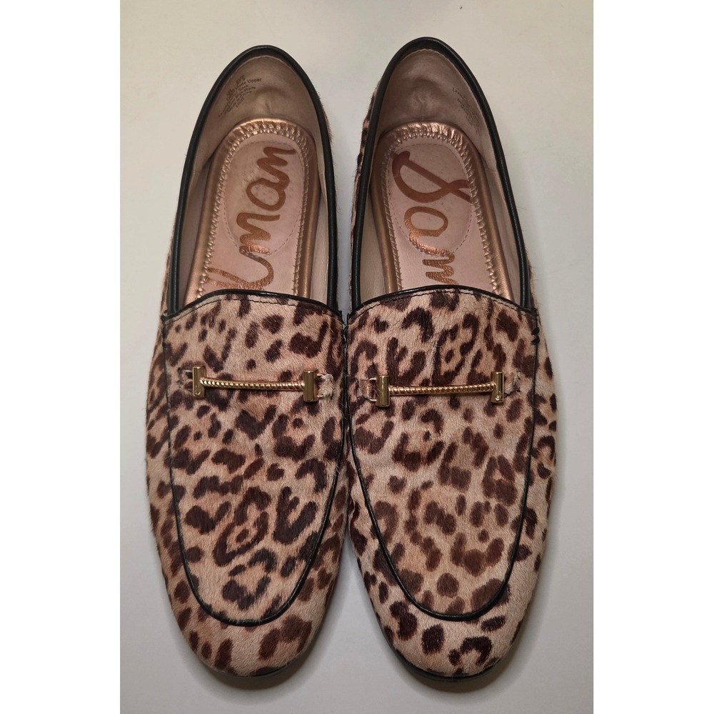 Sam Edelman Lior Loafer Leopard Calf Hair Animal Print Flats Gold Hardware 7.5M